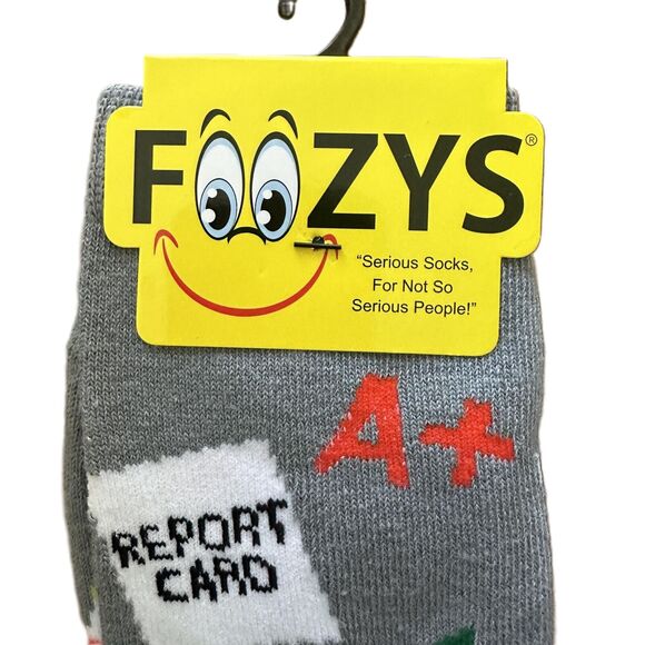 New Foozys Novelty Teacher Patterned Crew Gray Socks Women's One Size - Picture 2 of 4